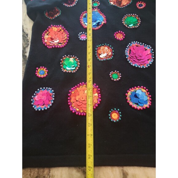 Vtg Cedars M Lambswool Angora Black Sweater Beads Pearls Sequins Ugly Christmas - Picture 11 of 12
